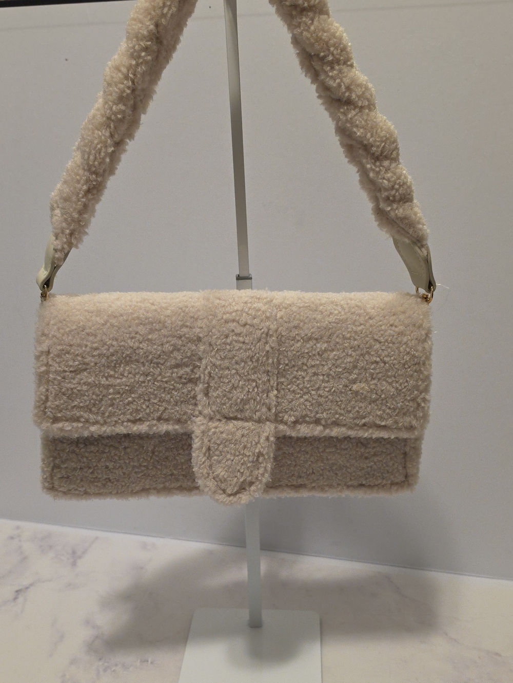 Moda Luxe Plush Shearling Shoulder Bag in Cream